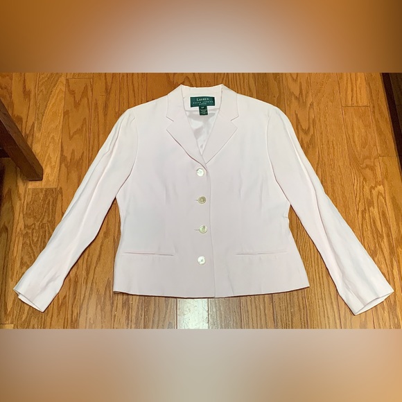 Women’s 10 Petite Lauren Ralph Lauren Light Pink Silk Linen Blend Blazer Jacket - Picture 2 of 13